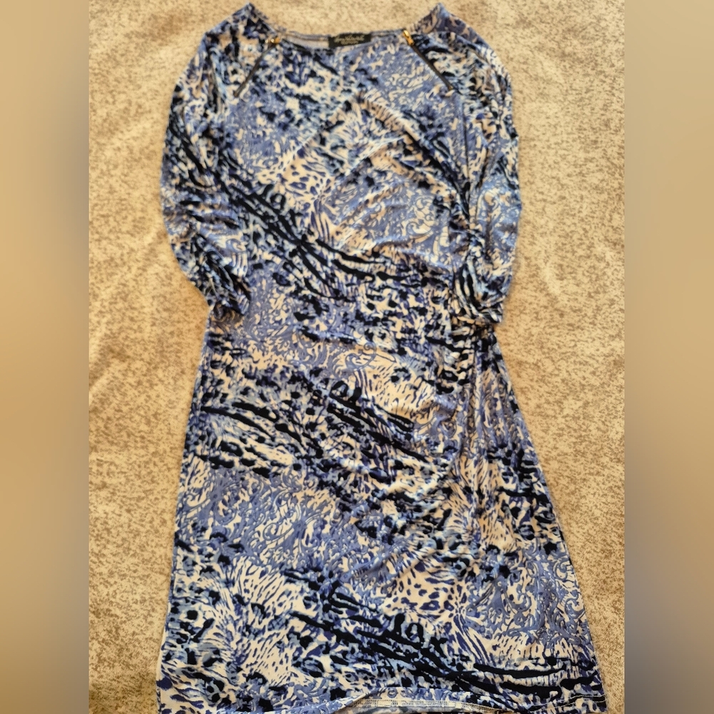 ❤️‍🔥 Gloria Vanderbilt Edition Womens Size 10 Zip Shoulder Blue White Zip Dress